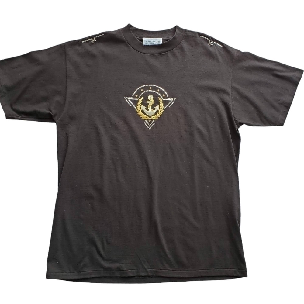 Christine Alexander Embroidered Black T-Shirt Size XXL